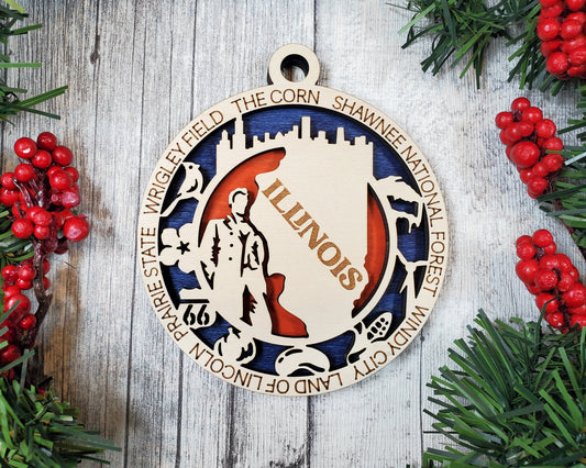 Illinois - Wood State Ornament