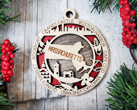 Massachusetts - Wood State Ornament