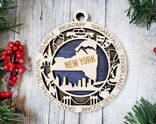 New York - Wood State Ornament