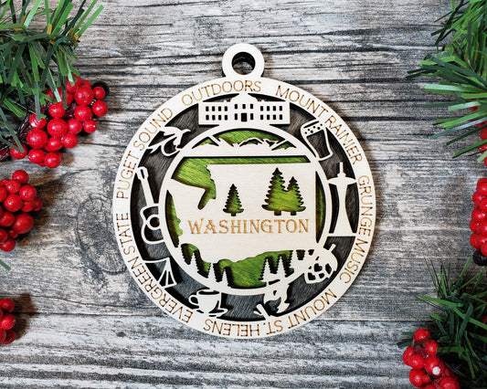 Washington - Wood State Ornament