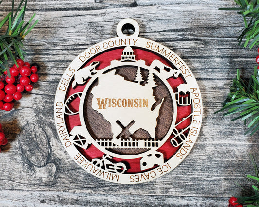 Wisconsin - Wood State Ornament